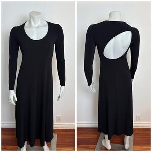 CAMICE - Black long sleeve Jersey Dress with back tear-drop cut out. Medium